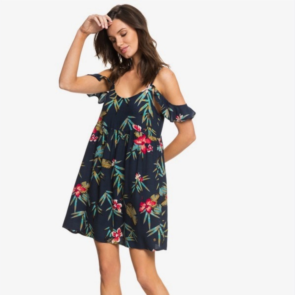 ROXY Do It My Way Tropical Cold Shoulder Dress NWT